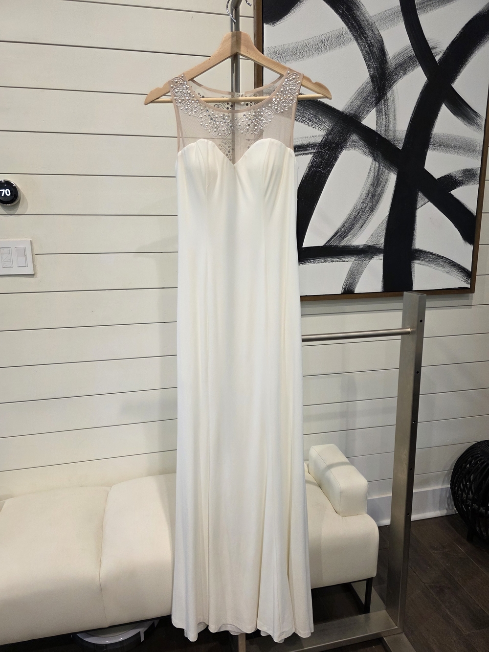 Embellished Illusion Yoke White Evening Gown
